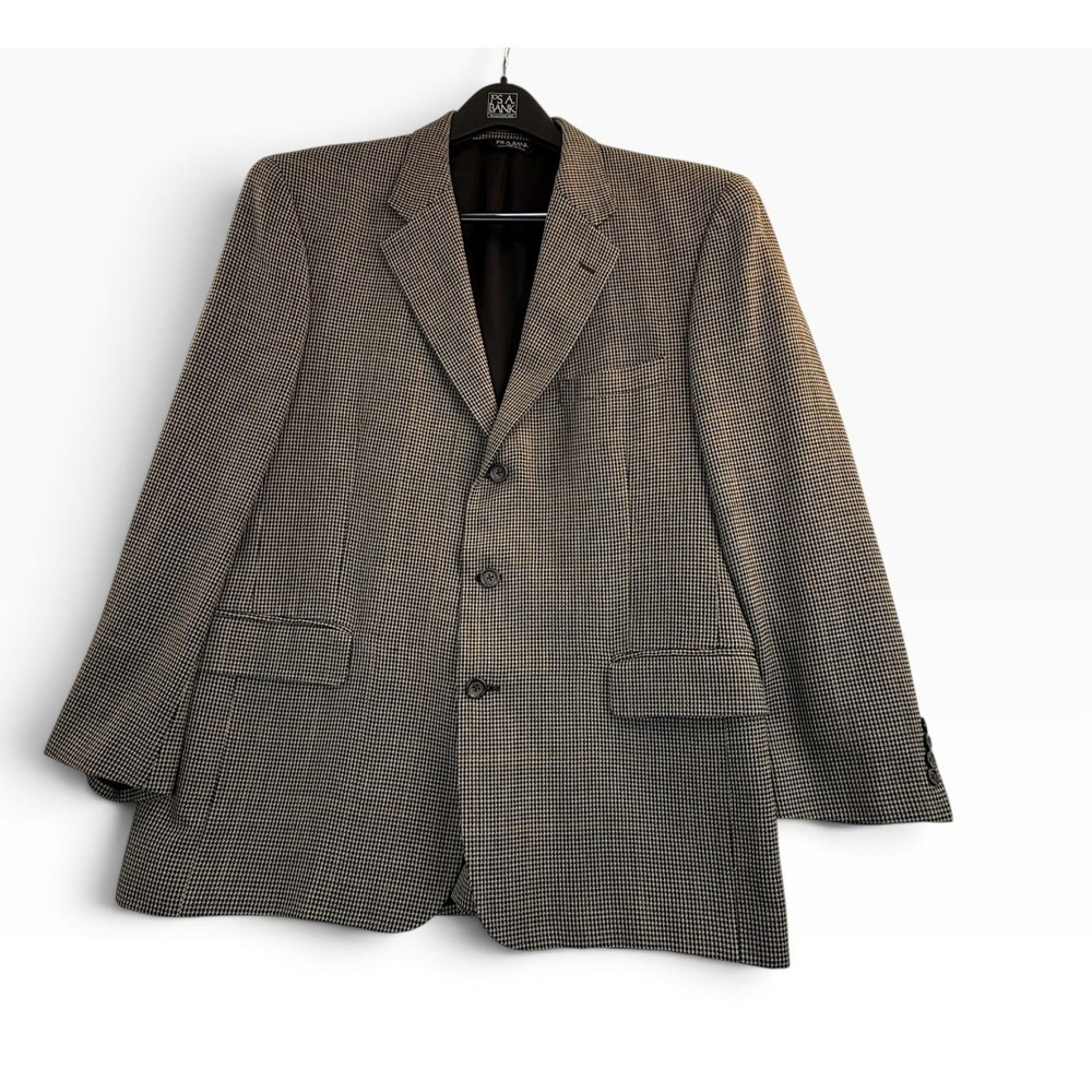Jos A Bank Sport Coat 44R Brown Black Micro Pattern 3 Button Blazer Silk/Wool